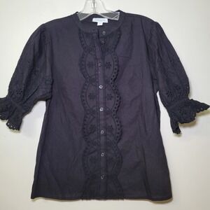 Y2K Whimsigoth Top Women Size 2 Lace Floral Eyelet Puff Sleeve Witchy Boho NWOT‎